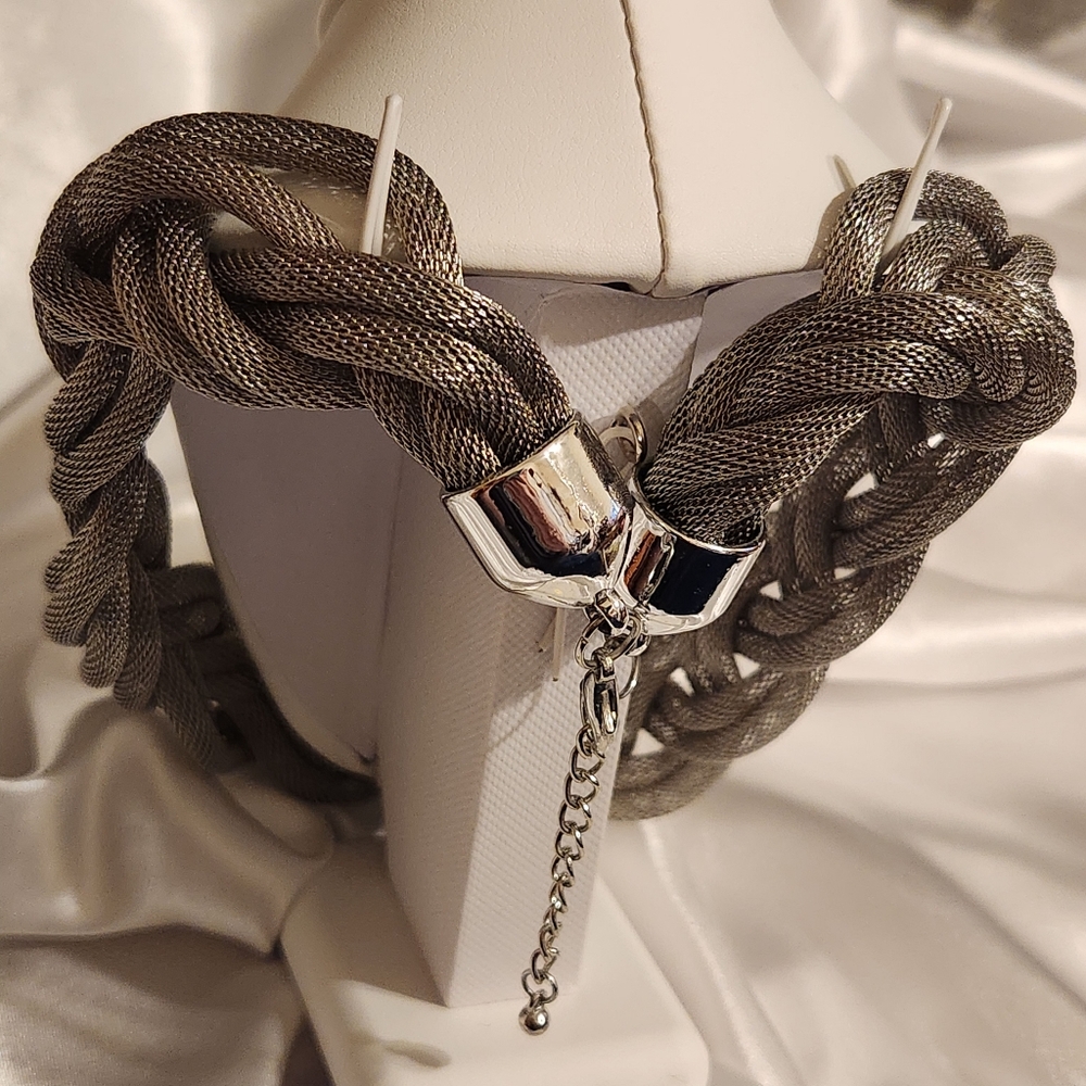 Silver Braided Necklace | Vintage | Y2K - Picture 3 of 5